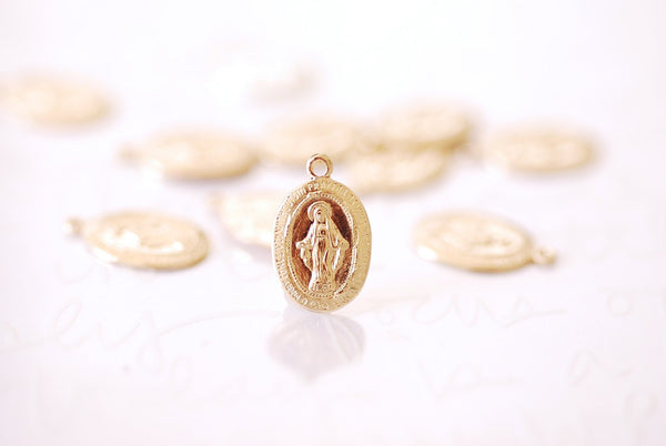 14k Gold Filled or Sterling Silver Small Oval Virgin Mary Charm Christina Catholic Religious Our Lady of Guadalupe Wholesale Bulk Findings