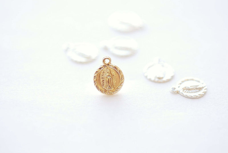 Wholesale 14k Gold Filled or Sterling Silver Small Round Our Lady of Guadalupe Charm Virgin Mary Circle Religious Catholic Jesus Rosary