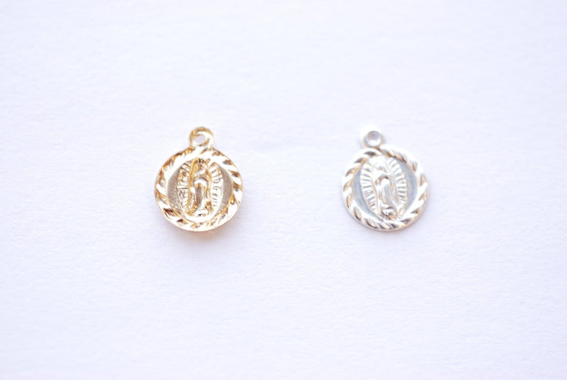 Wholesale 14k Gold Filled or Sterling Silver Small Round Our Lady of Guadalupe Charm Virgin Mary Circle Religious Catholic Jesus Rosary