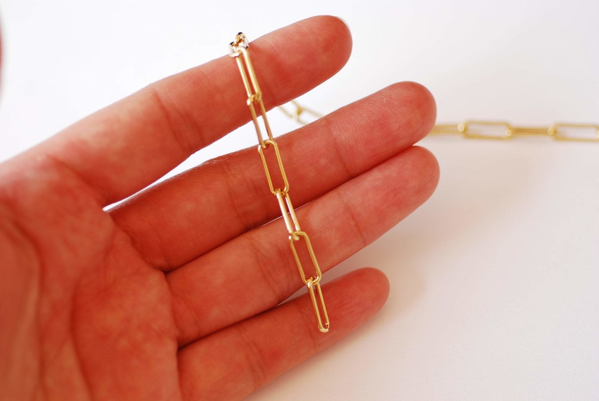 4mm x 12mm Flat Paperclip Chain, Gold-Filled, Elongated Rectangular Drawn Cable Chain Bulk Pay Per Foot Uncut Spools For Jewelers