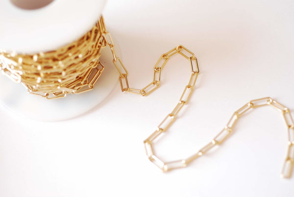 14k Gold Filled PaperClip Chain 4x12 Elongated Rectangular Drawn Cable Chain Gold Filled Link Chain Pay by Foot Wholesale Gold Filled Chain