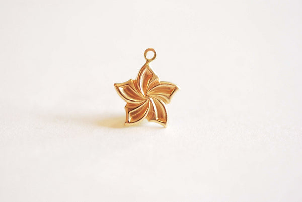 14k Gold Wholesale Filled Plumeria Charm- 14kgf Flower Charm, Pinwheel, Floral, Spring Flowers, Gold Filled Charms, Hawaiian Plumeria, Nature, Plant