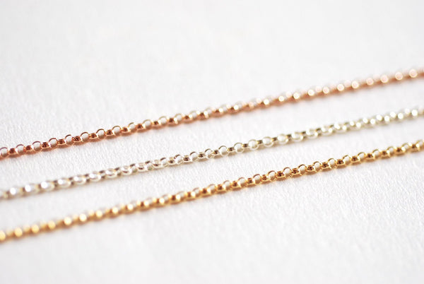 14k Gold Filled Rolo Chain-  1.4mm Unfinished Rolo Chain by Foot, Choose Sterling Silver Rolo Chain, 14k Rose Gold Filled Rolo Chain, Bulk