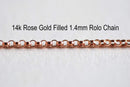 14k Gold Filled Rolo Chain-  1.4mm Unfinished Rolo Chain by Foot, Choose Sterling Silver Rolo Chain, 14k Rose Gold Filled Rolo Chain, Bulk