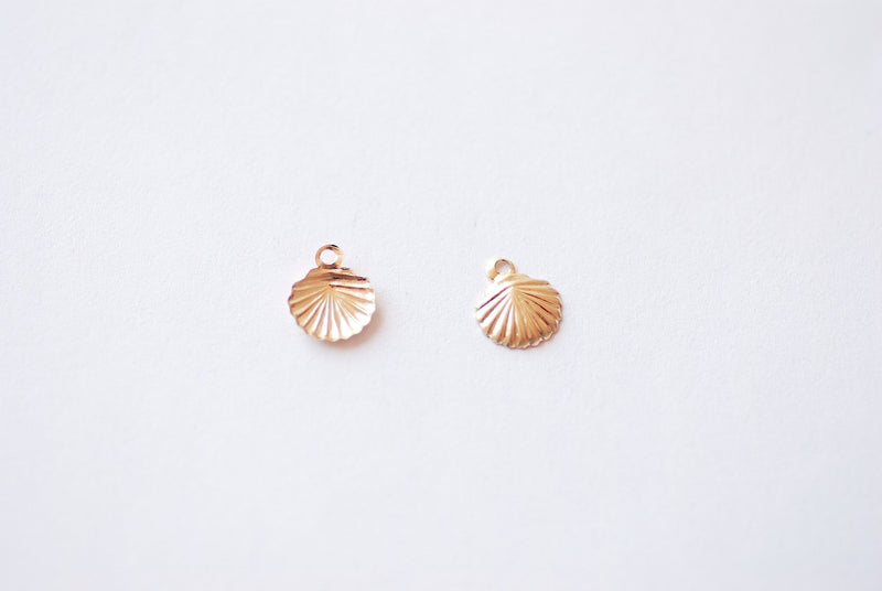 14k Gold Wholesale Filled Shell Charm -  2 Pieces Filled Beach Scallop Sea Shell Charm Ocean Marine Life Coral Clam Shell Oyster Cowrie