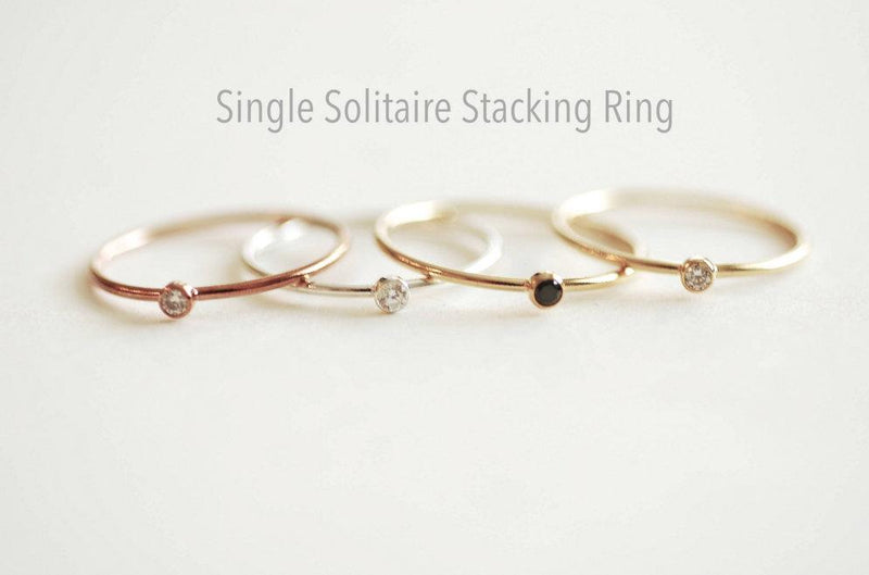 Wholesale 14k Gold Filled Solitaire Stacking Clear CZ Ring - Minimalist Simple Everyday 14k yellow gold thin sparkle dainty finger ring [4]