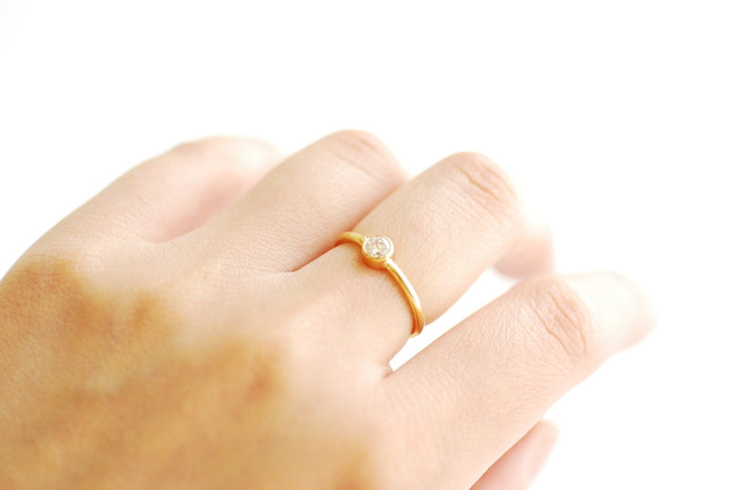 Wholesale 14k Gold Filled Solitaire Stacking Ring- 14kgf Ring, Gold Layering Ring, Solitaire Ring, Cubic Zirconia Ring, Midi Ring, Dainty Ring [11]
