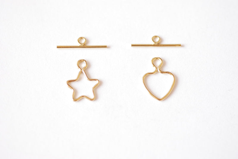 14k Gold Filled Star or Heart Toggle Set - 14kGF Gold Filled Bar Wire Star Heart Choker Necklace Component Jewelry Making Wholesale