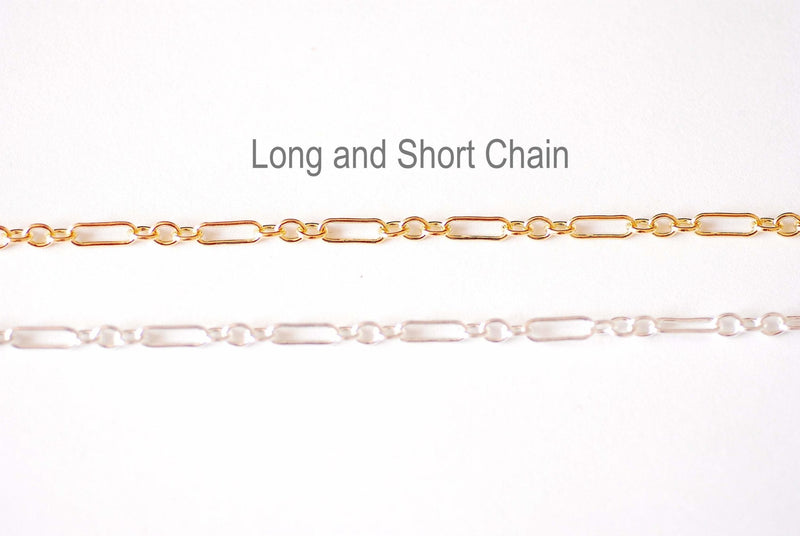 14k Gold Filled Sterling Silver Long and Short Cable Chain - 3mm Gold Filled Long and Short Chain Pay by foot Wholesale Bulk Chain