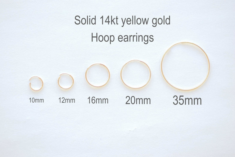 14kt Solid Gold Ear Huggie Hoop Earrings Endless Hoop Earrings Gold Hoops 10mm 12mm 16mm 20mm 35mm Ear Wire Hook Dainty Hoop Earrings
