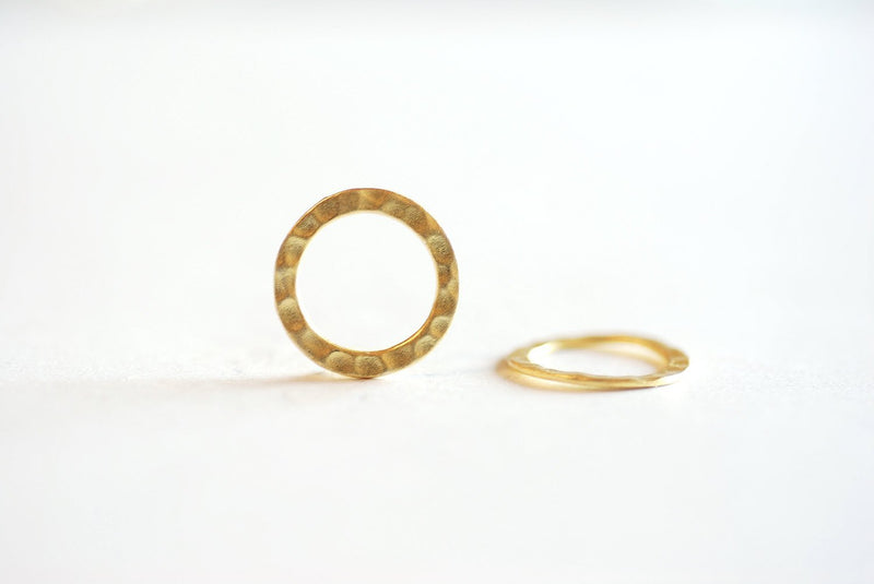 14mm Vermeil Gold Hammered Ring Charm- 22k gold plated Sterling Silver Karma Ring, Matte Gold Karma Ring Connector, Gold Ring Connector Link