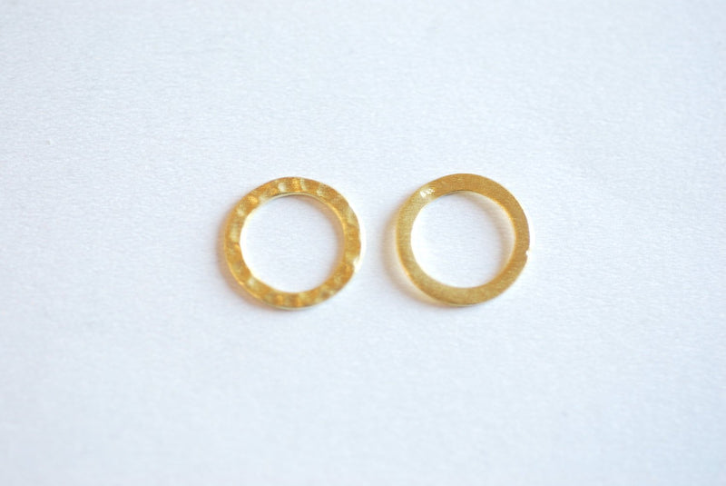 14mm Vermeil Gold Hammered Ring Charm- 22k gold plated Sterling Silver Karma Ring, Matte Gold Karma Ring Connector, Gold Ring Connector Link