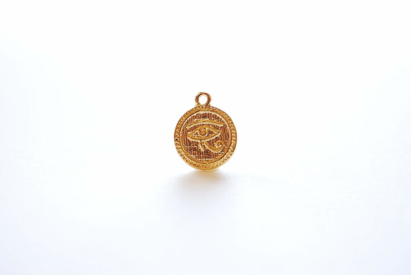 15mm Evil Eye Circle Disc Charm - 18k Gold plated vermeil over 925 Sterling Silver, Eye of Horus Charm, Eye of Ra, Round Small Pendant, 499