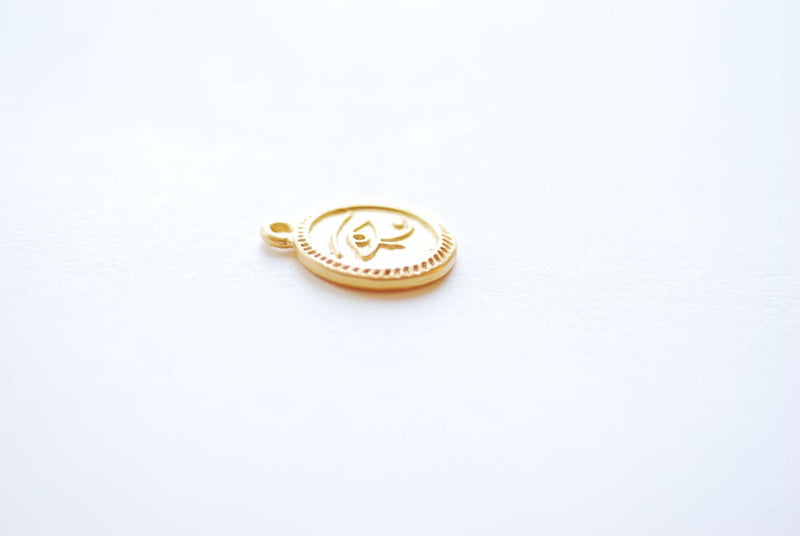 15mm Evil Eye Circle Disc Charm - 18k Gold plated vermeil over 925 Sterling Silver, Eye of Horus Charm, Eye of Ra, Round Small Pendant, 499