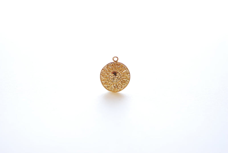 15mm Sun Circle Disc Charm - 18k Gold vermeil plated over 925 Sterling Silver, Gold Sunshine Charm, Round Disc Charm, Sun Pendant, 500