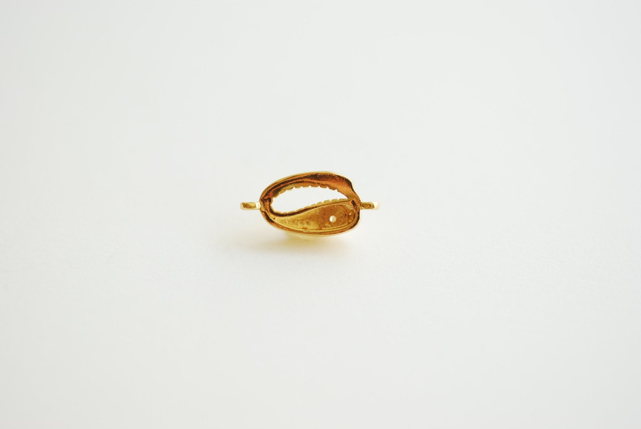Wholesale 18k Gold Cowry Shell Connector Charm Pendant- Single CZ Cubic Zirconia Cowry Charm, Cowrie Shell, Cowry Shell, Gold Cowrie Cowry Shell
