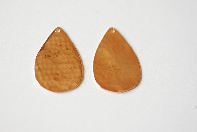 Shiny Rose Vermeil Gold Teardrop Earrings- 18k gold plated over Sterling Silver Earring Findings, Rose Gold Hammered Teardrop Charm