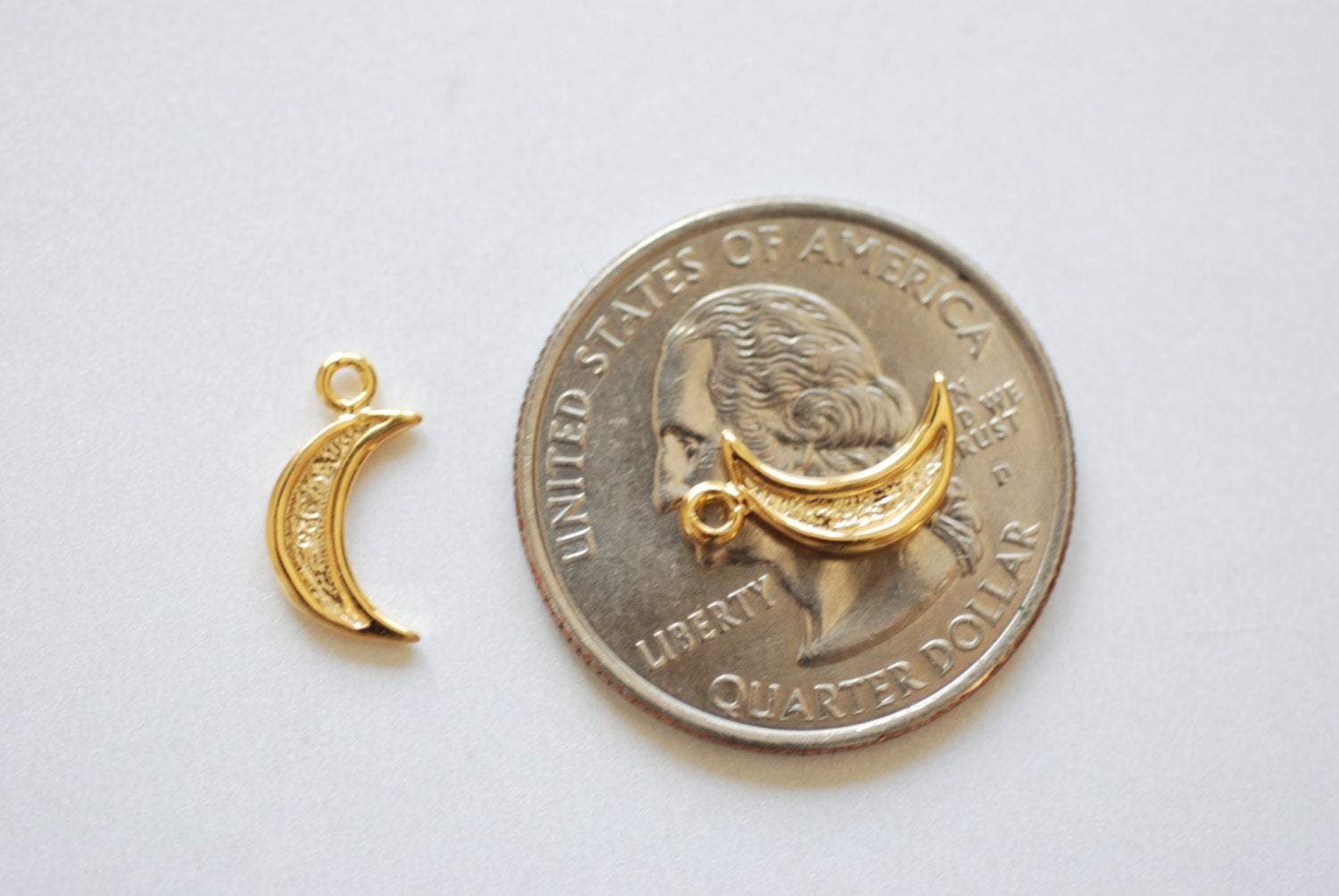 Small Crescent Moon Charm, Wholesale, 18K Gold-Plated 925 Sterling Silver, 10mm x 6mm, Half Moon Celestial