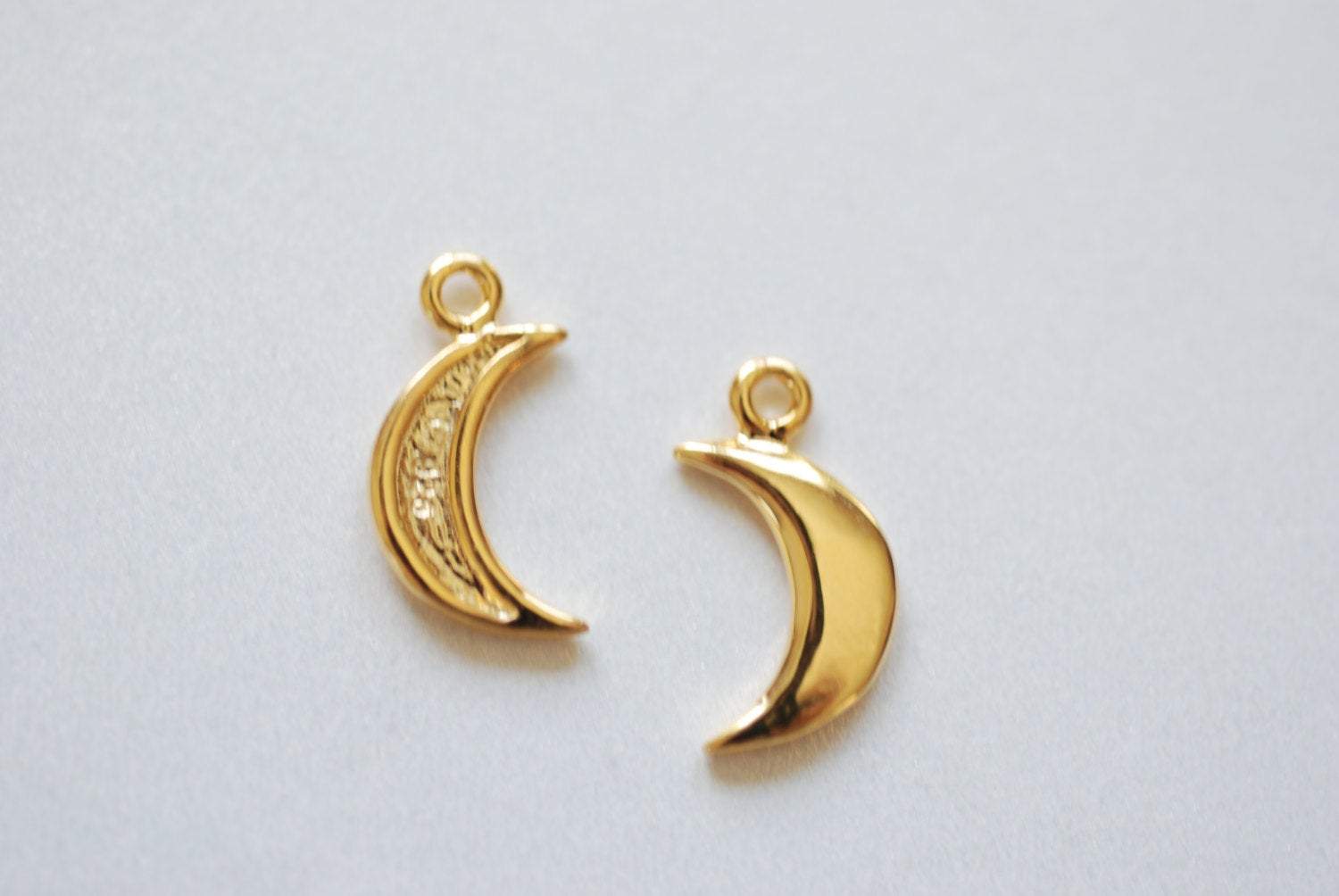 Small Crescent Moon Charm, Wholesale, 18K Gold-Plated 925 Sterling Silver, 10mm x 6mm, Half Moon Celestial