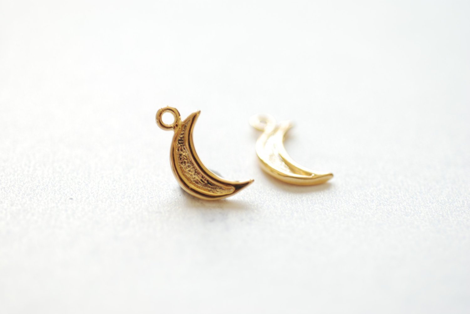 Small Crescent Moon Charm, Wholesale, 18K Gold-Plated 925 Sterling Silver, 10mm x 6mm, Half Moon Celestial
