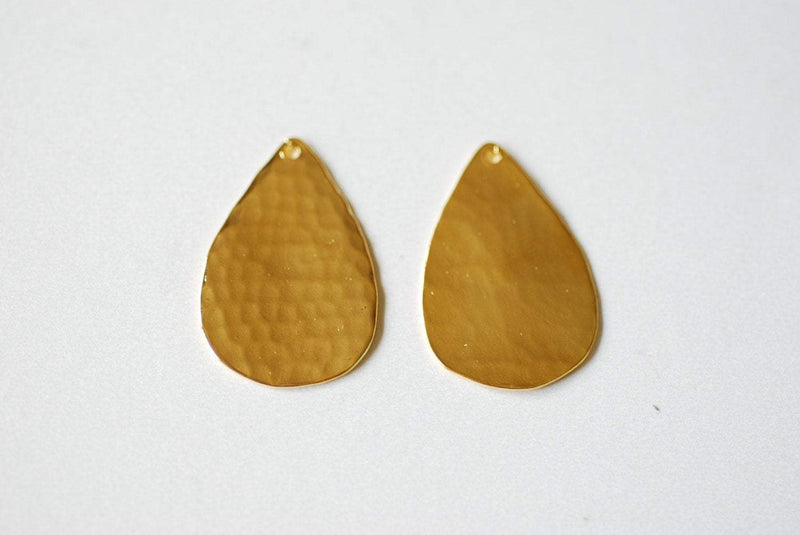 1pair Shiny Vermeil Gold Teardrop Earrings- 18k gold plated over Sterling Silver Earring Findings, Gold Hammered Teardrop Charm, Earrings