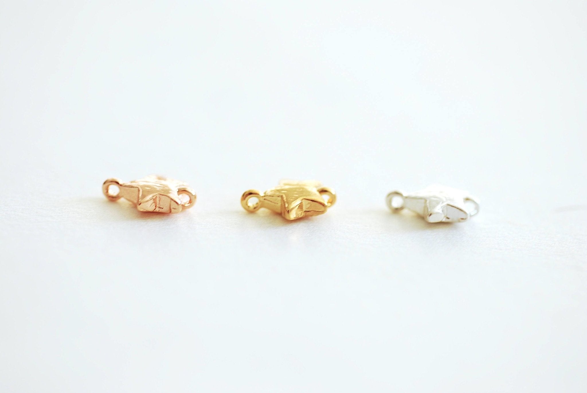 Brushed Star Connector Charms- Vermeil Gold plated Sterling Silver, Small Star Connector Link Spacer, Twinkle Star, Night Sky,Puffy Star,153