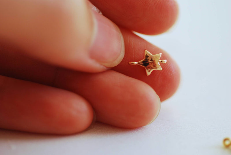 Brushed Star Connector Charms- Vermeil Gold plated Sterling Silver, Small Star Connector Link Spacer, Twinkle Star, Night Sky,Puffy Star,153