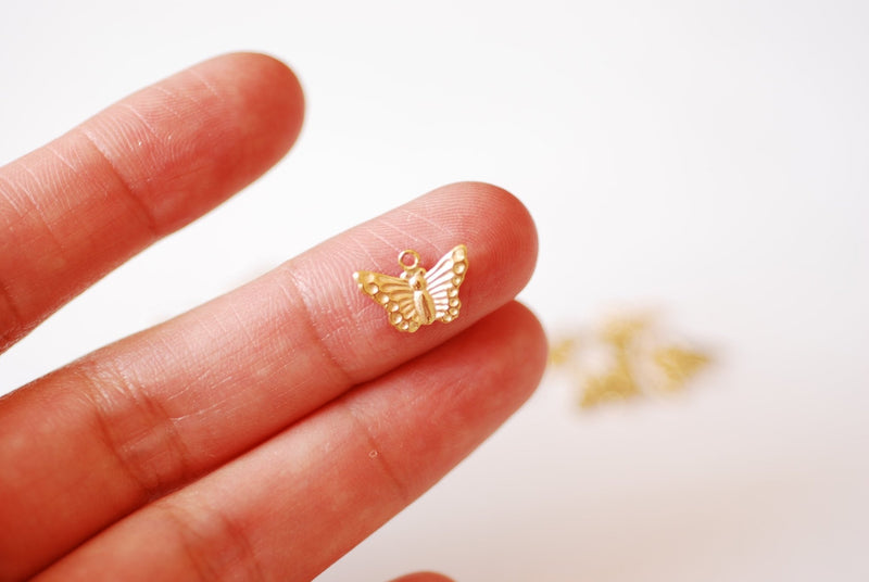 Gold Butterfly Charm Wholesale, Gold-Filled or Sterling Silver, 12mm, Butterfly Insect Jewelry Making Charm