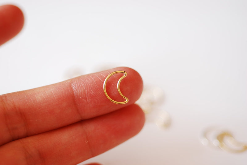 Wholesale Moon Wire Charm Connector, 14K Gold-Filled or Sterling Silver, Waning Moon Open Half Moon Charm