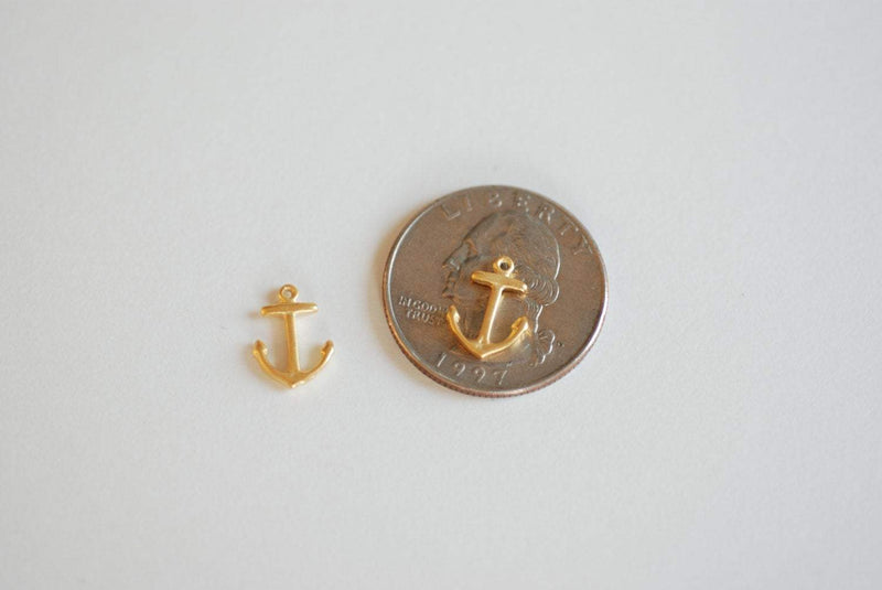 2 pcs Matte Vermeil Gold Anchor Charm- 22k gold plated over Sterling Silver, Vermeil Rose Gold Anchor Pendant, Small Anchor, Nautical, 24 - HarperCrown