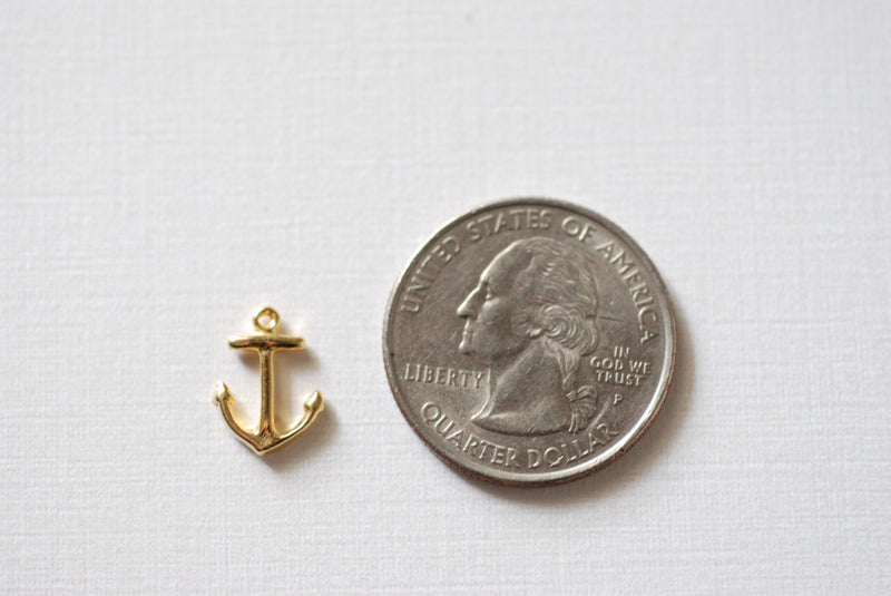 2 pcs Shiny Vermeil Gold Anchor Charm- 22k gold plated over Sterling Silver, Vermeil Rose Gold Anchor Pendant, Small Anchor, Nautical, 24 - HarperCrown