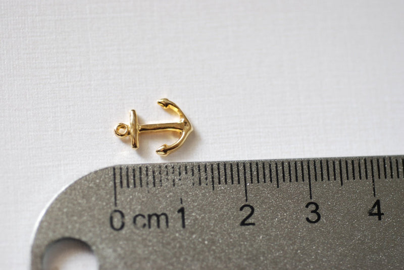 2 pcs Shiny Vermeil Gold Anchor Charm- 22k gold plated over Sterling Silver, Vermeil Rose Gold Anchor Pendant, Small Anchor, Nautical, 24 - HarperCrown