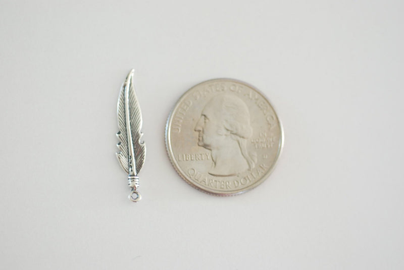 2 pcs Sterling Silver Feather Charm - Sterling silver tribal native pendant, Silver Feather Charm, Bird Feather Charm, wholesale, bulk, 113 - HarperCrown