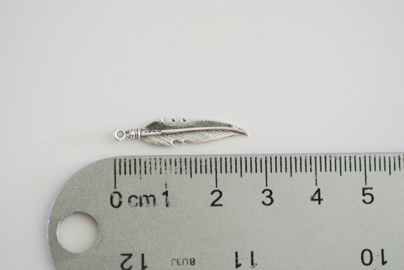 2 pcs Sterling Silver Feather Charm - Sterling silver tribal native pendant, Silver Feather Charm, Bird Feather Charm, wholesale, bulk, 113 - HarperCrown