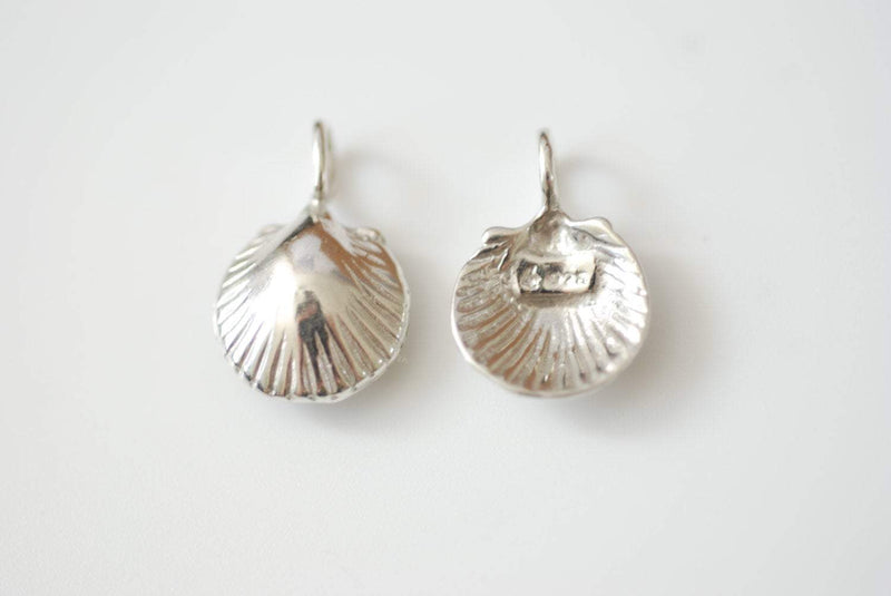 2 pcs Sterling Silver Sea shell, silver sea shell, Sea shell charm, sea life nautical beach charm, vermeil gold clam shell charm pendant, 70 - HarperCrown