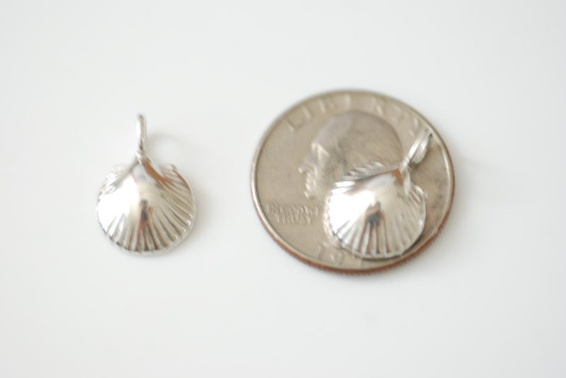 2 pcs Sterling Silver Sea shell, silver sea shell, Sea shell charm, sea life nautical beach charm, vermeil gold clam shell charm pendant, 70 - HarperCrown