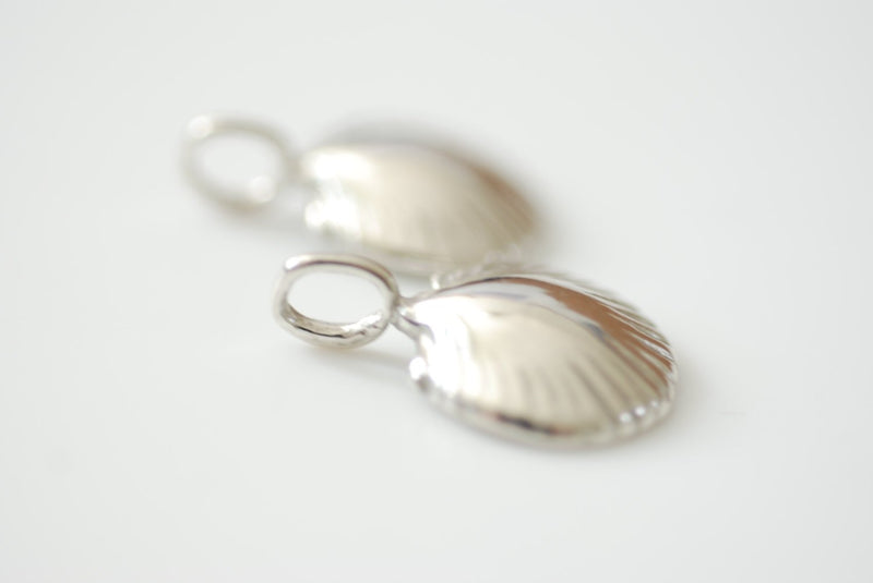 2 pcs Sterling Silver Sea shell, silver sea shell, Sea shell charm, sea life nautical beach charm, vermeil gold clam shell charm pendant, 70 - HarperCrown