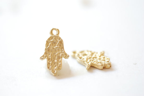 2 pcs Vermeil Gold Hamsa Hand -18k gold plated over sterling silver fatima good luck charms, Yoga Charms Necklace, Matte Hamsa Hand Charm - HarperCrown
