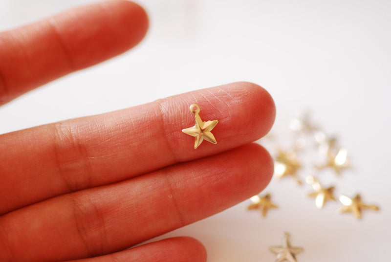 2 PIECES 14k Gold Filled or Sterling Silver Geometric Star Charm - 14kGF Small Puffy Star Drop Wholesale Gold Filled Charms HarperCrown - HarperCrown