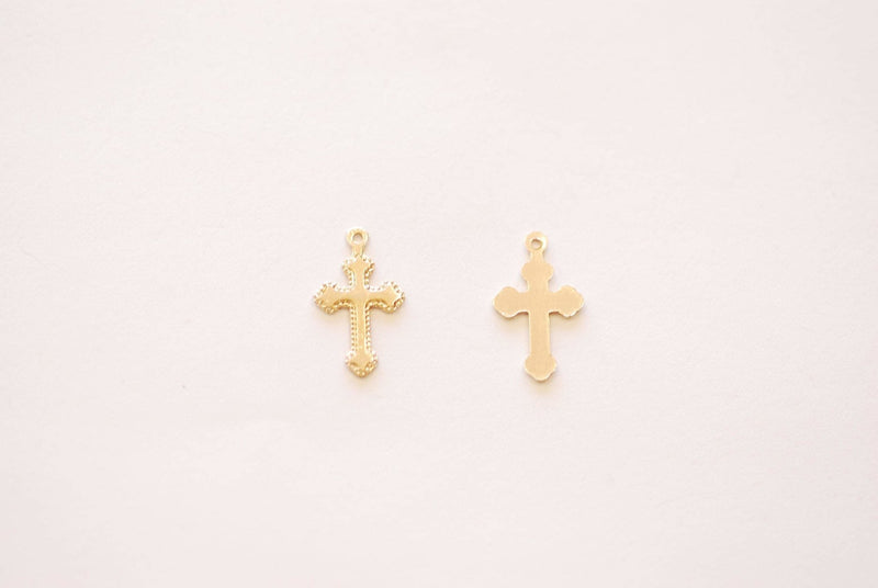 2 pieces 14k Gold Filled Ornate Cross Charm - Gold Filled Rosary Christian Catholic Jesus Small Cross Faith Rope Cross Blank - HarperCrown