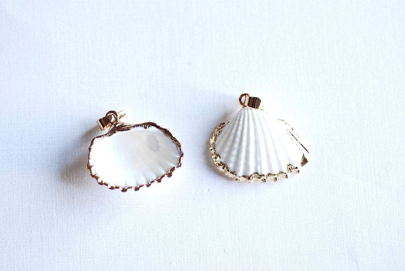 24k Gold Electroplated White Scallop Sea Shell Charm- Gold Seashell Charm, Real Sea shell charm pendant with attached bail, Beach Charms - HarperCrown