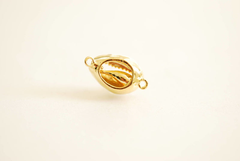 24k Gold Real Natural Cowrie Connector Shell, Natural gold dipped shell pendant, Gold Cowrie shell pendant charm, Cut Cowrie Shell Beads - HarperCrown