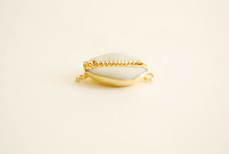 24k Gold Real Natural Cowrie Connector Shell, Natural gold dipped shell pendant, Gold Cowrie shell pendant charm, Cut Cowrie Shell Beads - HarperCrown