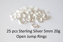 25 pcs Sterling Silver 5mm 22 gauge Open Jump Rings, 25 pcs Bulk Jumprings, 925 Sterling Silver - HarperCrown