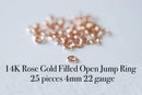 25pcs 4mm 14K Rose Gold Filled Open Jump Rings, 4mm Rose GOLD FILLED 14k Open Jump Rings Connectors, Rose Gold Jump Rings, 4mm 22 gauge