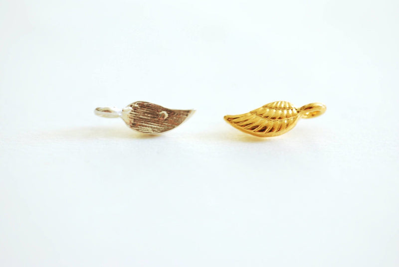 Feather Wholesale Charm- Vermeil 22k Gold Plated 925 Sterling Silver, Tiny feather charm, Leaf charm, Angel feather, Angel Wing, Nature Branch,150