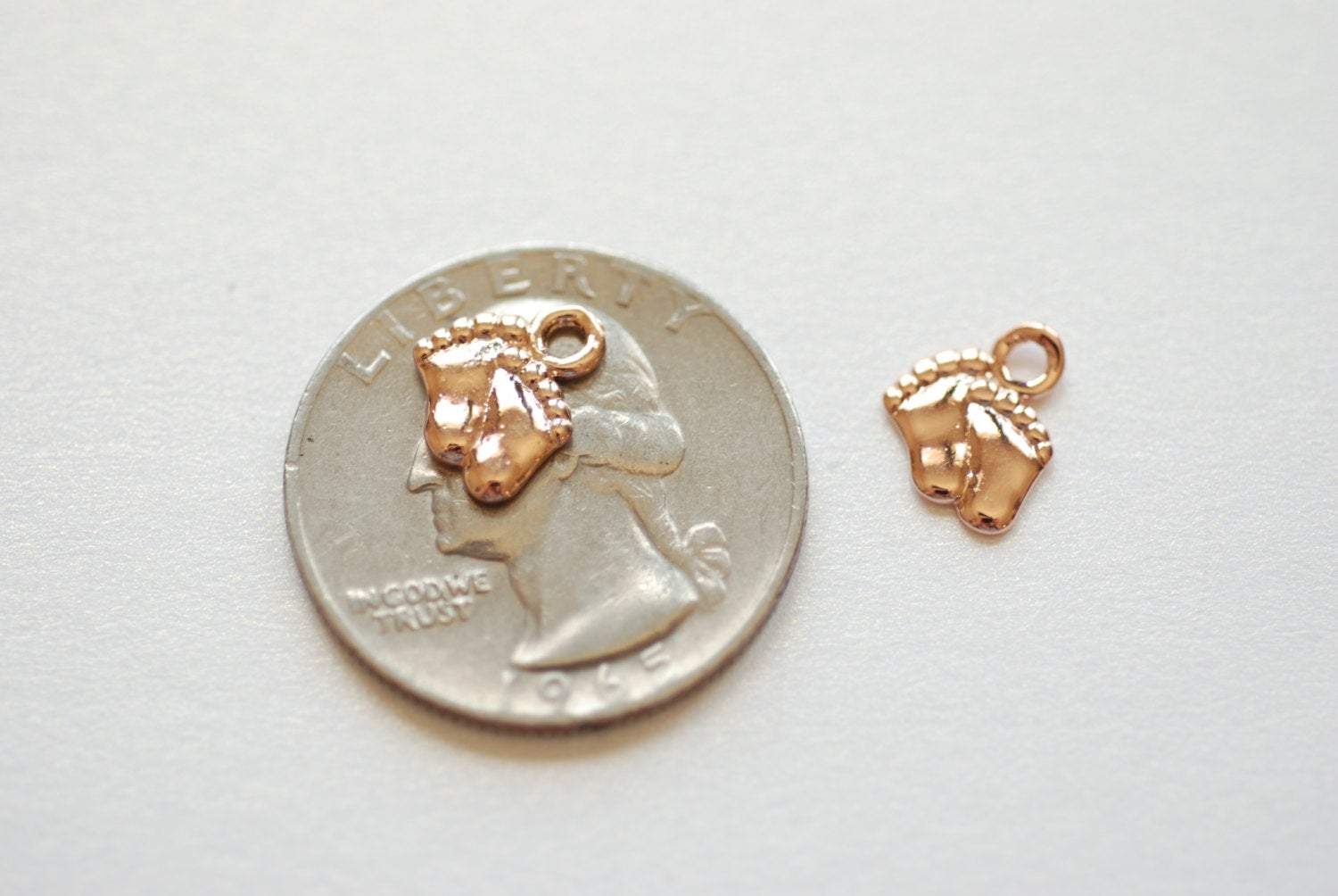 Baby Feet Charm, Wholesale, 18K Rose Gold-Plated 925 Sterling Silver, 11mm x 9mm, Small Baby Foot Imprint
