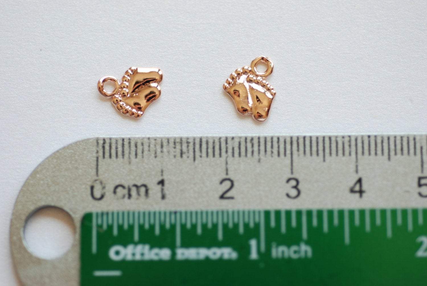 Baby Feet Charm, Wholesale, 18K Rose Gold-Plated 925 Sterling Silver, 11mm x 9mm, Small Baby Foot Imprint