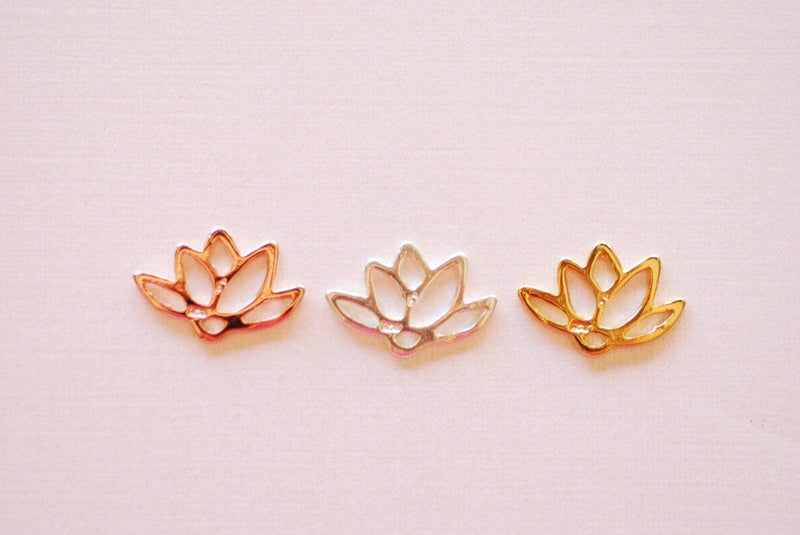 925 Wholesale Sterling Silver Lotus Connector Charm- 925 Sterling Silver Flower Lotus, Yoga Lotus, Silver Lotus Charm, Ohm Om, Flower, 256