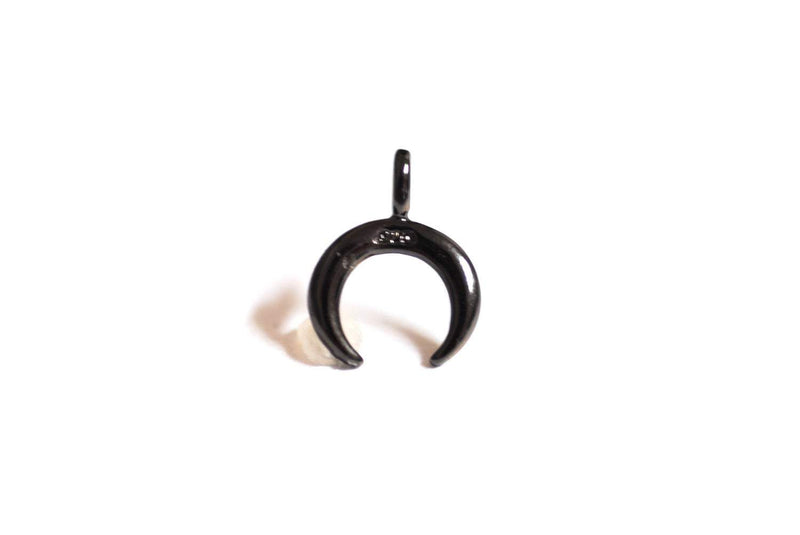 Black Wholesale Rhodium Crescent Moon Charm Pendant- Black Gold over 925 Sterling Silver, Black Half Moon, Double Horn Charm, Tiny Crescent, 274